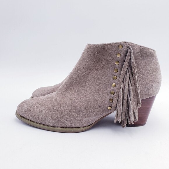 Vionic Women's 8.5 Faros Fringed Bootie Taupe Suede Waterproof Comfort Size Zip - Picture 4 of 11